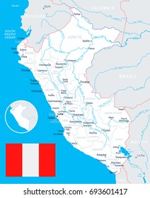 Peru map and flag - vector illustration