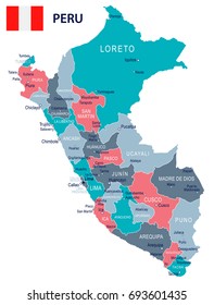 Peru map and flag - vector illustration