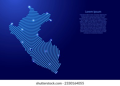Peru-Karte aus futuristischen, konzentrierten blauen Kreisen und leuchtenden Sternen für Banner, Poster, Grußkarte