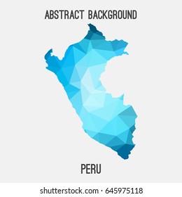 Peru map in geometric polygonal,mosaic style in blue shades.Abstract tessellation,modern design background,low poly. Vector illustration.