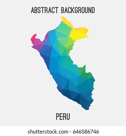 Peru map in geometric polygonal,mosaic style in rainbow colors.Abstract tessellation,modern design background,low poly. Vector illustration.