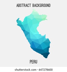 Peru map in geometric polygonal,mosaic style in cold shades.Abstract tessellation,modern design background,low poly. Vector illustration.