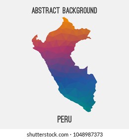 Peru map in geometric polygonal,mosaic style.Abstract tessellation,modern design background,low poly. Geometric cover, mockup. Vector illustration.