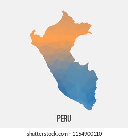 Peru map in geometric polygonal,mosaic style.Abstract tessellation,modern design background,low poly. Geometric cover, mockup. Vector illustration.