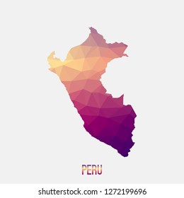Peru map in geometric polygonal,mosaic style.Abstract tessellation,modern design background,low poly. Geometric cover, mockup. Vector illustration.