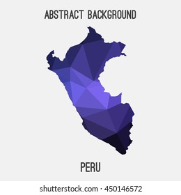 Peru map in geometric polygonal,mosaic style.Abstract tessellation,modern design background,low poly. Vector illustration.