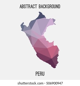 Peru map in geometric polygonal,mosaic style.Abstract tessellation,modern design background,low poly. Vector illustration.