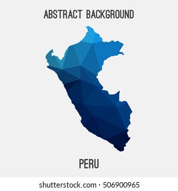 Peru map in geometric polygonal,mosaic style.Abstract tessellation,modern design background,low poly. Vector illustration.