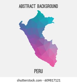 Peru map in geometric polygonal,mosaic style.Abstract tessellation,modern design background,low poly. Vector illustration.