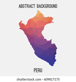 Peru map in geometric polygonal,mosaic style.Abstract tessellation,modern design background,low poly. Vector illustration.