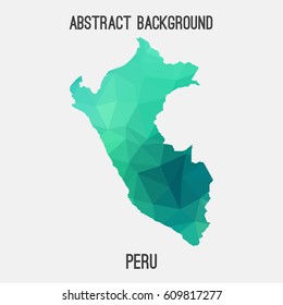 Peru map in geometric polygonal,mosaic style.Abstract tessellation,modern design background,low poly. Vector illustration.