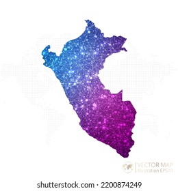 Peru map in geometric wireframe blue with purple polygonal style gradient graphic on white background. Vector Illustration Eps10.
