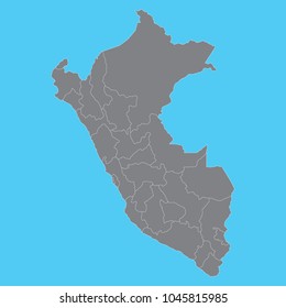 Peru map in gray on a blue background. Vector illustration .blue background.