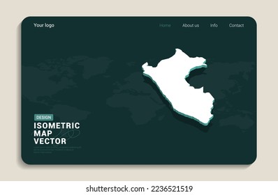 Peru map green background with isometric vector. Web banner layout template.