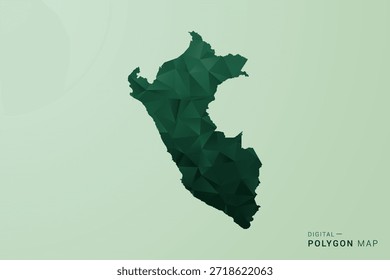 Peru Map - Green Polygon Style Vector Illustration, Low Poly Geometric Design with Clean Silhouette on soft green Background.