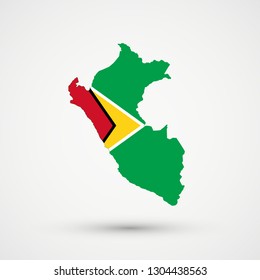 Peru map in Guyana flag colors, editable vector.