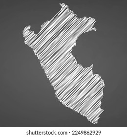 Esbozo dibujado a mano en el mapa de Perú. Indicador de ilustración de concepto vectorial, mapa de garabatos. Mapa de país para infografía, folletos y presentaciones aisladas en fondo negro. Ilustración vectorial.