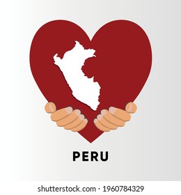 Peru Map in heart shape hold by hands vector illustration design