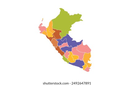 Peru Map with individual colors,isolated on white background for website layouts,background,education, precise,customizable,Travel worldwide,map silhouette backdrop,earth geography, political,reports