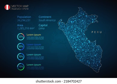 Peru map infographics vector template with abstract geometric mesh polygonal light concept on blue background. Template for diagram, graph, presentation and chart.