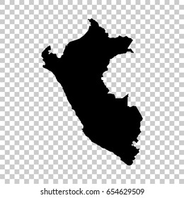 Peru map isolated on transparent background. Black map for your design. Vector illustration, easy to edit.