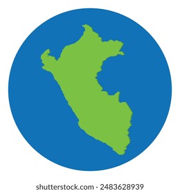 Peru map. Map of Peruin in globe design with blue circle  