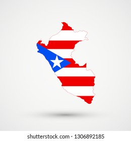 Peru map in Puerto Rico flag colors, editable vector.