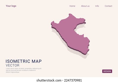 Perú mapea morado sobre fondo blanco con 3d ilustración vectorial isométrica