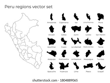 Peru map with shapes of regions. Blank vector map of the country with regions. Borders of the country for your infographic. Vector illustration.