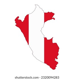 Esclavitud de mapa del Perú con bandera aislada en fondo blanco