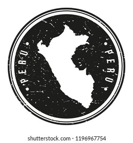 Peru Map Symbol. Round Design Stamp Travel and Business Vector.