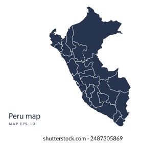 Perú mapa Vector, Ilustración vectorial de diseño Abstractas Eps 10. Color azul marino. Alto Detallado sobre fondo blanco.