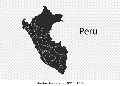 Peru map vector, black color. isolated on transparent background