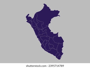 Peru map vector, Blue purple color isolated on gray background.