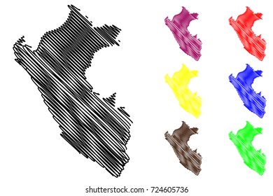 Peru map vector illustration, scribble sketch Peru
