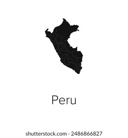 Peru Map Vector Illustration - Silhouette, Outline, Peru Travel and Tourism Map