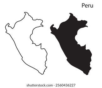 Peru map vector illustration, Peru map silhouette, Peru country, Black and white Peru map 