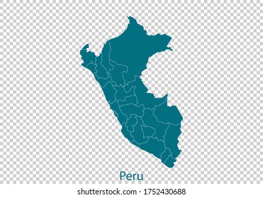 Peru map vector, isolated teal color on transparent background