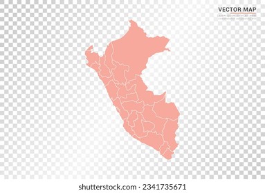 Peru map vector orange color on transparent background.