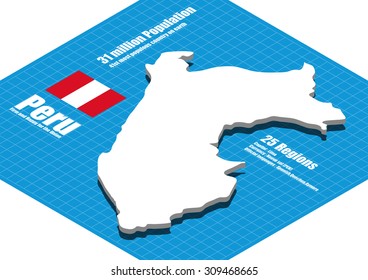 Peru map vector three dimensional
