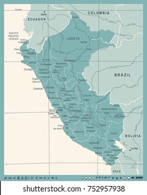 Peru Map - Vintage Detailed Vector Illustration