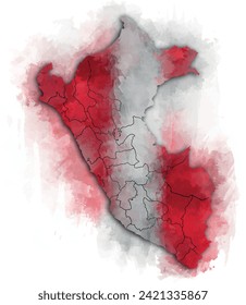 PERU MAP WATERCOLOR STYLE WITH FLAG