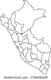 Peru map in white color and black border on white background. Vector illustration.