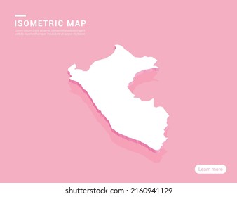 Peru map white on pink background with 3d isometric vector illustration