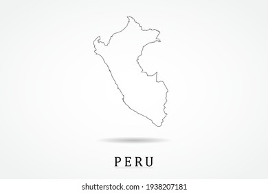 Mapa del Perú - Mapa Mundial Plantilla vectorial internacional con un contorno negro delgado o contorno estilo de esbozo gráfico y color negro aislado en fondo blanco - Ilustraciones vectoriales 10