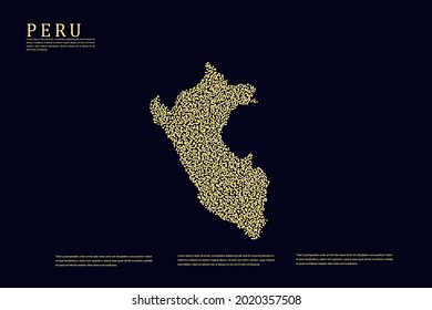 Mapa del Perú - Mapa Mundial Mapa Internacional de la Planta Vectorial con Cuadrícula de Oro sobre fondo oscuro para banner, sitio web, infografía, educación - Ilustración vectorial eps 10