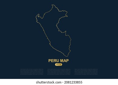 Peru Map - World Map International vector template with thin gold outline graphic sketch style isolated on dark background for card design, poster, banner - Vector illustration eps 10