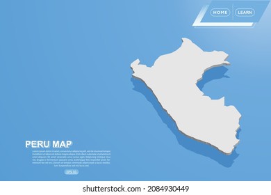 Mapa del Perú - Mapa mundial Modelo vectorial internacional con estilo isométrico que incluye sombra, color blanco sobre fondo azul para el diseño, sitio web, infografía - Ilustración vectorial eps 10