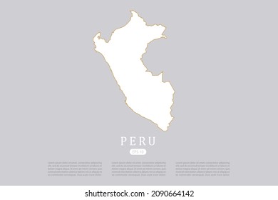 Peru Map - World Map International vector template with white color and thin gold outline graphic sketch style isolated on grey background for design - Vector illustration eps 10