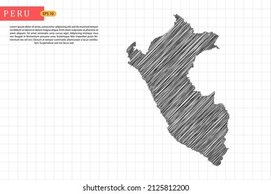 Peru Map - World Map International vector template with black outline graphic sketch and old school style isolated on white grid background - Vector illustration eps 10